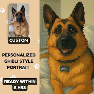 Custom Ghibli Pet Portrait, Personalized Ghibli Illustration of Your Pet, Anime Style Pet Art, Pet Anime From Photo, Pet Lovers Gift