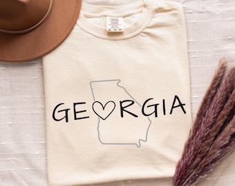 Comfort Colors Georgia Heart T-Shirt: Travel Souvenir Gift, Long Sleeve, Youth Sizes