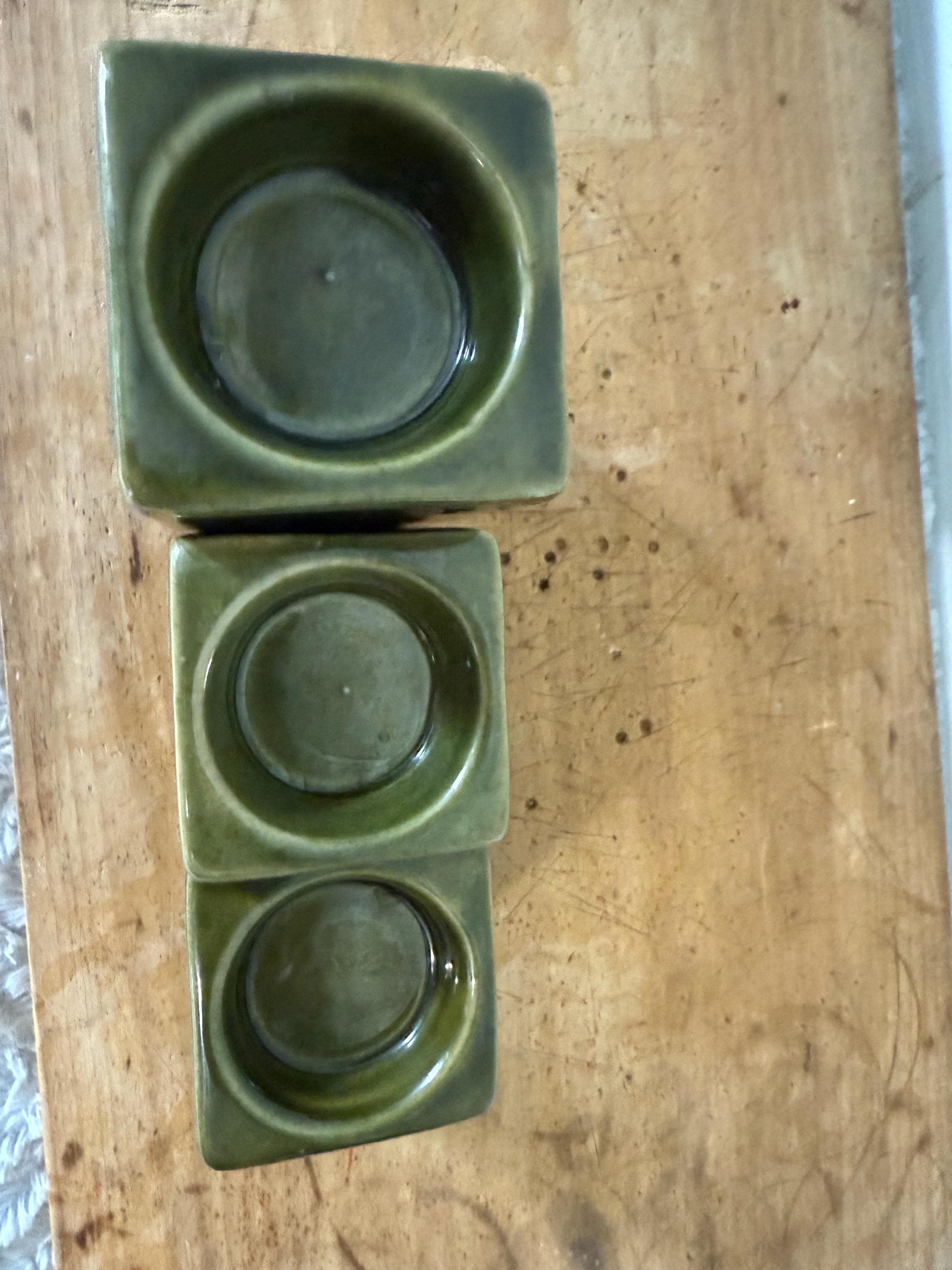 Set of 3 Green Leaf Pillar Tealight Ceramic Candle Holder Vintage  display picture 1
