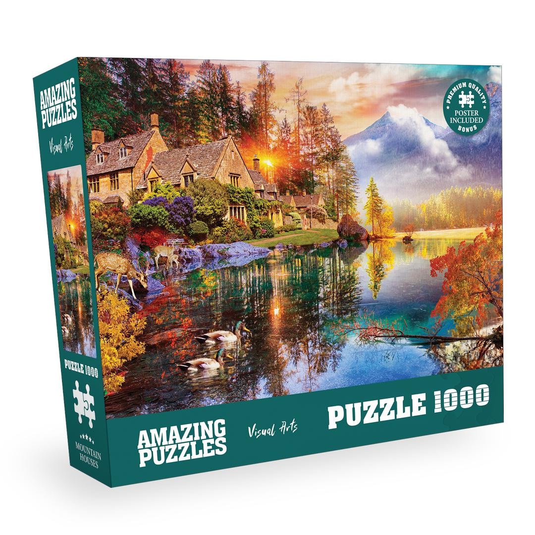 CHengQiSM Puzzle Da 100 Pezzi – Paesaggio Di Campagna Con Cottage – Per Bambini E Adulti, 45x35 Cm, Cartone Riciclato, Con Poster - 2