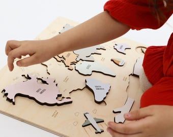 Montessori Wooden World Map Puzzle: Non-Toxic Learning Toy