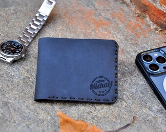 Cartera de cuero con monograma: cartera delgada personalizada para regalar a tu pareja o a tu pareja. Cartera de cuero grabada para hombre. Cartera de cuero personalizada.