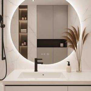 Miroir demi-lune intelligent à DEL de luxe – antibuée | Dimensions personnalisées | Miroir de courtoisie mural pour salle de bain