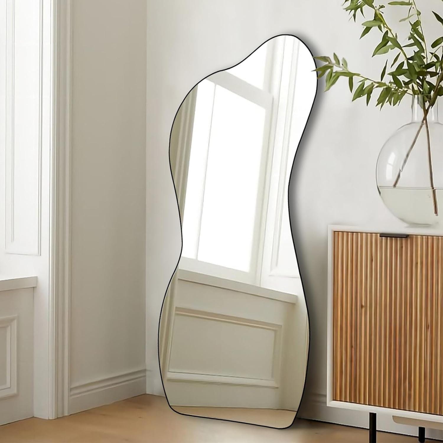 Luxury Wavy Full Length Mirror – Irregular Frameless Wall Mirror, Modern Art Deco Home Decor for Bedroom & Living Room