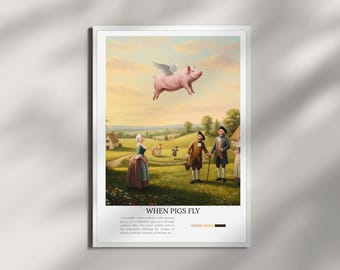 Flying Pig Surreal Art Print: Whimsical Animal Decor (Digital Download)