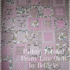 Quilt Pattern, Penny Lane, Framed Block Quilt Pattern Tutorial with photos, pdf
