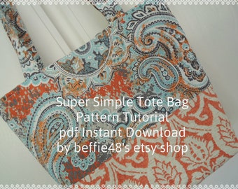 Patron, fourre-tout, plage, sac à provisions, tutoriel de patron super simple, pdf. Facile à faire