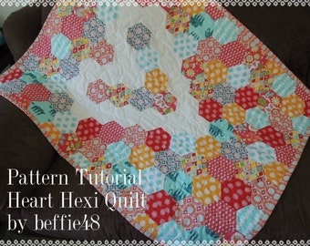 Heart Hexagon Quilt Pattern Tutorial pdf. You can use a Jelly Roll to make this Quilt