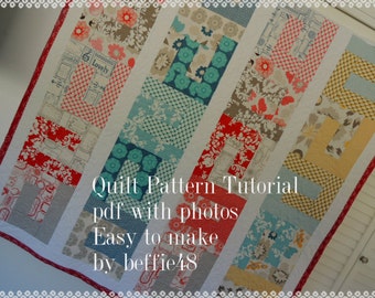 Simple Jelly Roll Quilt Pattern Tutorial with photos, Lost and Found Quilt, pdf. Instant Download