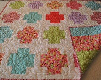 Fat Cross Quilt Pattern, Fun Tutorial with photos, pdf format, Instant Download