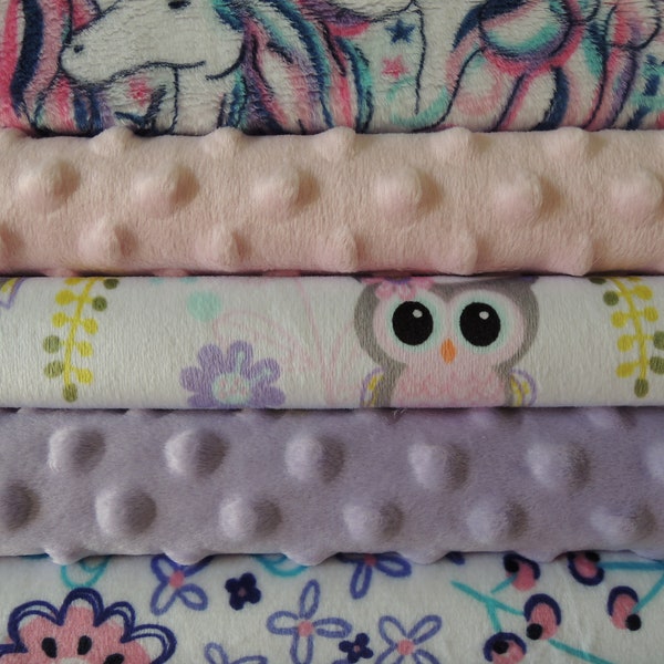 Rag Quilt Kit, Super Soft Minky Unicorns, Owl, Easy to Make, Personalized, Bin D