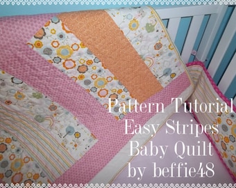 Easy Strips Baby Quilt Pattern Tutorial w photos pdf. Easy to Make, Instant Download