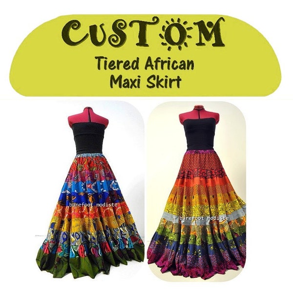 CUSTOM African Tiered African Maxi Skirt, Made to Order Boho Skirt, OOAK African Print Fashion, Custom Long Bohemian Skirt, Unique Handmade