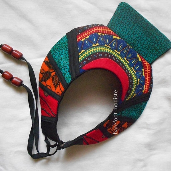One of a Kind African Patchwork Bib, Handmade fabric neckwear,  Colorful Tribal Collar necklace, OOAK Statement piece