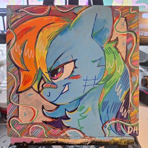 Ritratto personalizzato di My Little Pony / Pannello in legno 8x8 / Pittura Posca / Fatto a mano / Arte dei cartoni animati / Arte dei personaggi