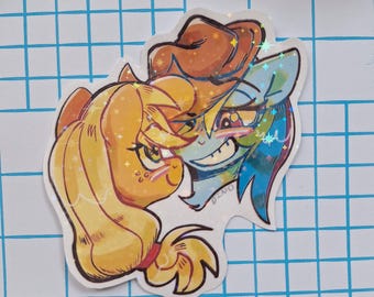 My Little Pony Holographischer Vinyl-Aufkleber | Rainbow Dash, Applejack | Lesben, Schwul, Pride | Character Art, Zeichentrickfigur, Furry