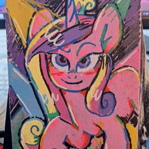Ritratto personalizzato di My Little Pony / Pannello in tela 5x7 / Pittura Posca / Fatto a mano / Arte dei cartoni animati / Arte dei personaggi