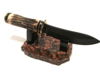 Small Fixed Blade / Pocket Knife Display Stand - Red/Black Stone Base / Gloss Black Uprights