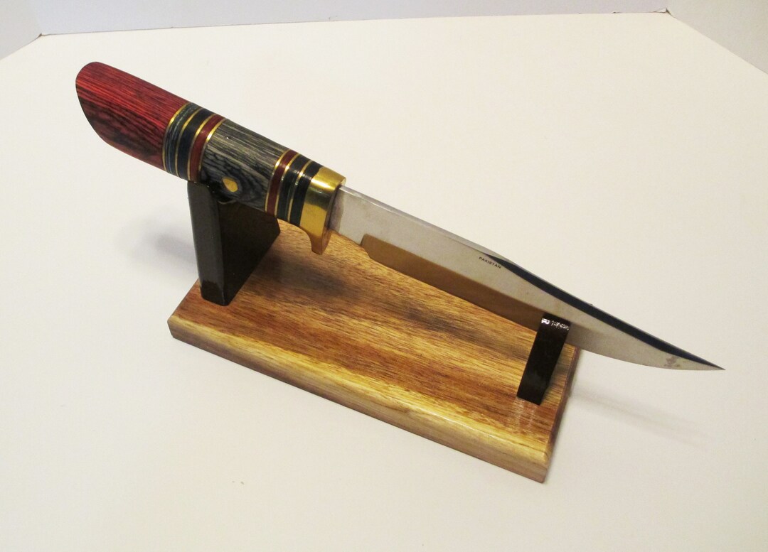 Large Fixed Blade Knife Display Stand Solid Multicolored Mahogany Base