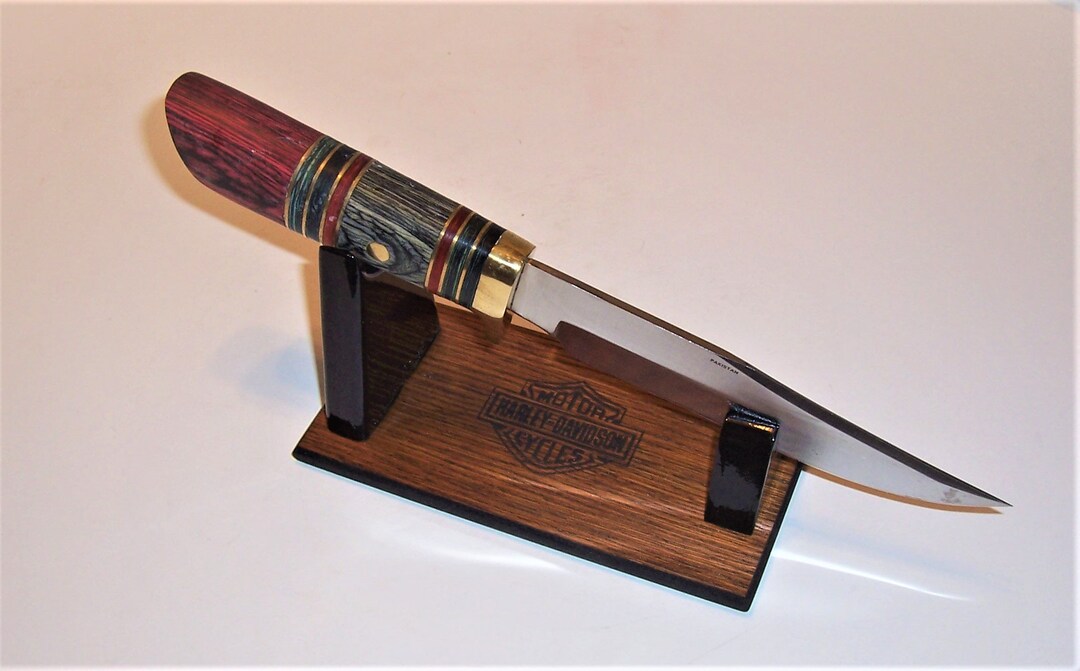 Large Fixed Blade Knife Display Stand Mahogany Melamine Base With Laser