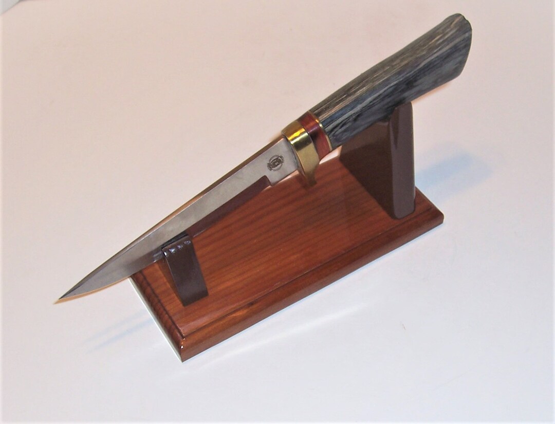 Large Fixed Blade Knife Display Stand Gloss Redwood Base Etsy