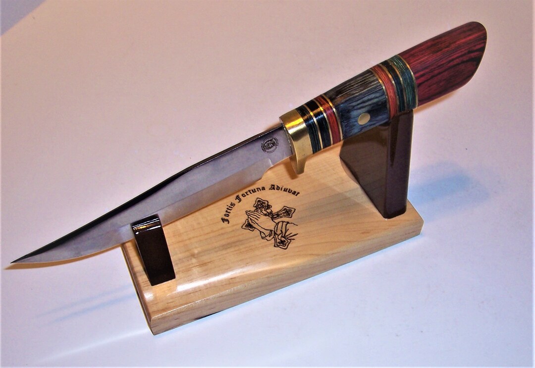 Large Fixed Blade Knife Display Stand Solid Clear Maple Base. Laser