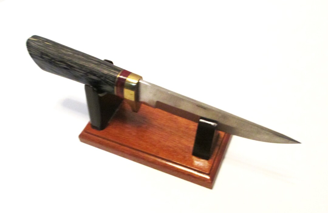 Large Fixed Blade Knife Display Stand Gloss Solid Mahogany Base, Gloss