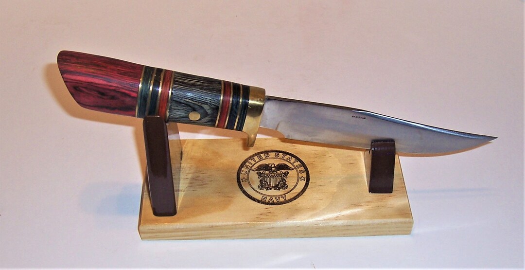 Large Fixed Blade Knife Display Stand Select Pine Base With Laser