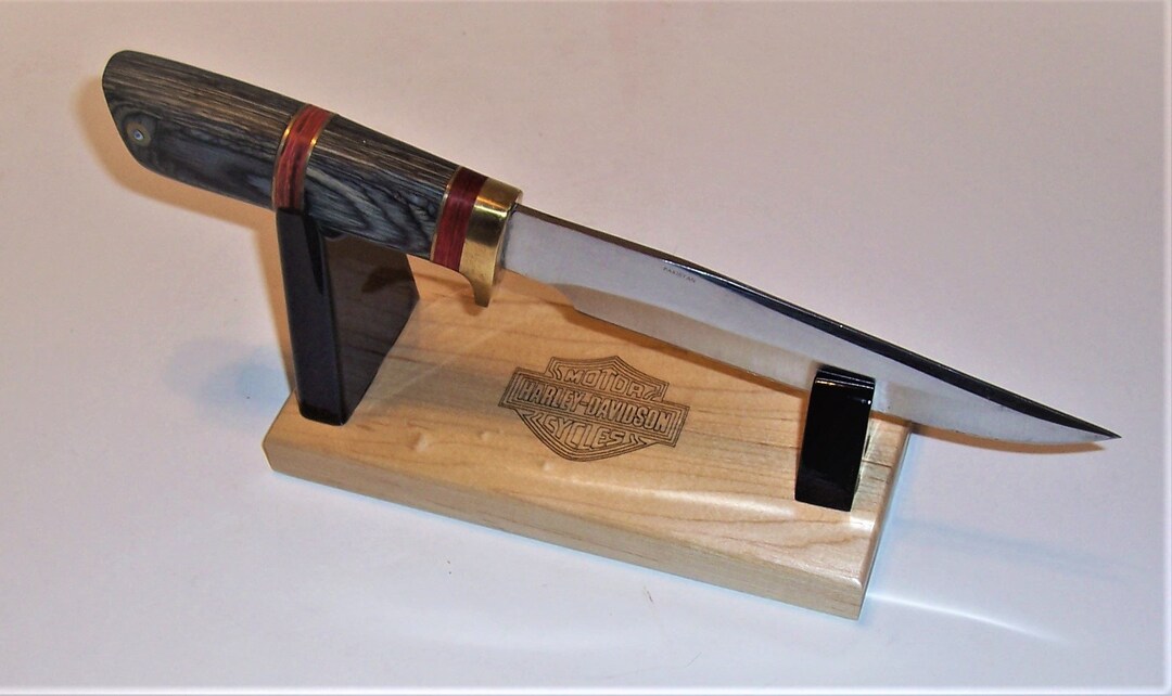 Large Fixed Blade Knife Display Stand Solid Clear Maple Base With Laser