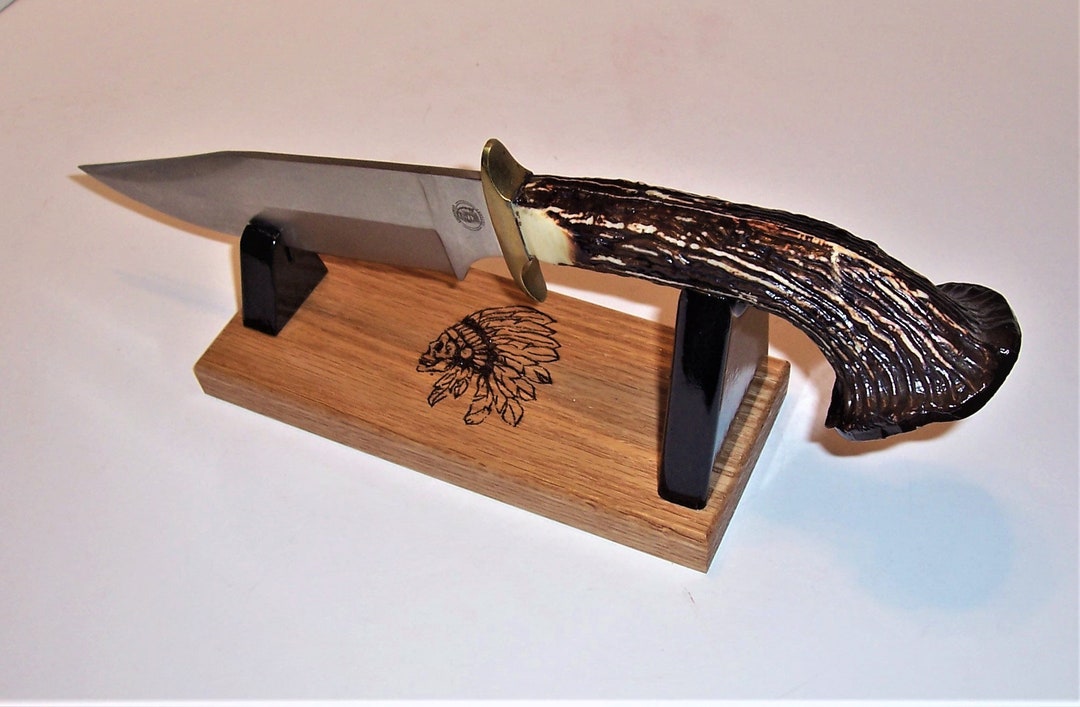 Large Fixed Blade Knife Display Stand Solid Oak Base With Etsy