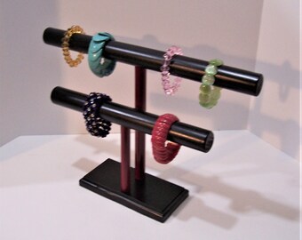 Double T Bar Jewelry Display Stand - Black and Burgundy