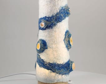 Handmade Felted Wool and Silk Art Lamp with Citrine Gemstones - Home Decor - Fiber Art