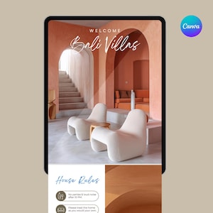 Canva Airbnb & VRBO Guest Book – Bali-Inspired Welcome Binder, Printable Vacation Rental Guide, Editable PDF Download