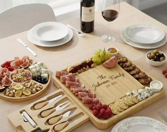 Personalized Bamboo Charcuterie Board, Engraved Cutting Board Wedding Gift , Custom Thanksgiving Cheese Platter, Housewarming