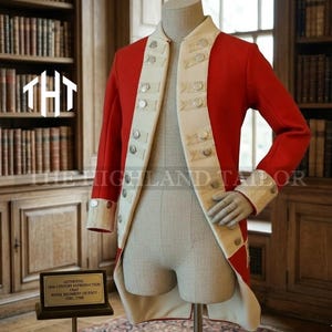 British Redcoat Wool Coat: Revolutionary War Officer Uniform Jacket, Reenactment Costume (Circ. 1768)