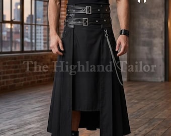 Falda escocesa plisada gótica para hombre: estilo punk urbano, falda guerrera, atuendo para festivales de cosplay.