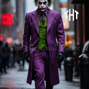 Men&#39;s Joker Cosplay Costume: Purple Coat, Green Vest - Comic Con Halloween