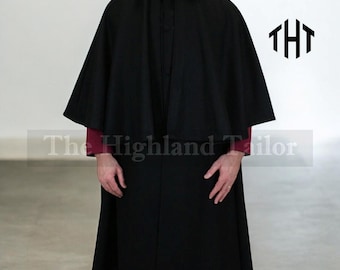Handmade Black Wool Inverness Cape Coat: Victorian Steampunk Sherlock Holmes Cloak