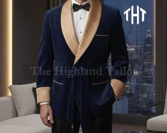 Burgundy Velvet Robe for Men | Quilted Lapel Dressing Gown | Luxury Men’s Lounge Robe
