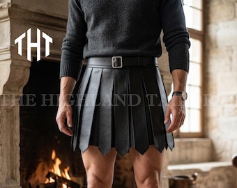 Conjunto de falda escocesa de gladiador de cuero auténtico: disfraz de guerrero espartano para cosplay, atuendo medieval.