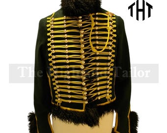 Men's Black Wool Hussar Tunic: 19th Century Military Jacket