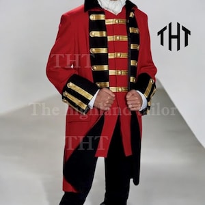 Handmade Red Pirate Frock Coat: Caribbean Buccaneer Costume