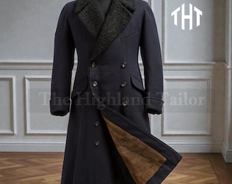 Wool Military Greatcoat | Fur Collar, Full Fur Lining, Winter Overcoat