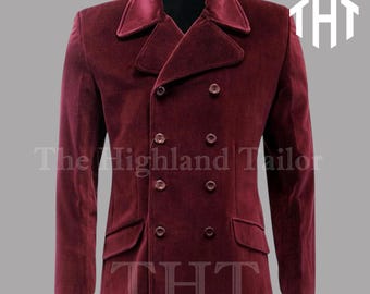 Men's Wine Velvet Double Breasted Blazer: Formal Tuxedo Jacket