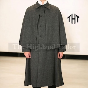 Gray Wool Inverness Cape Coat: Victorian Gothic Overcoat