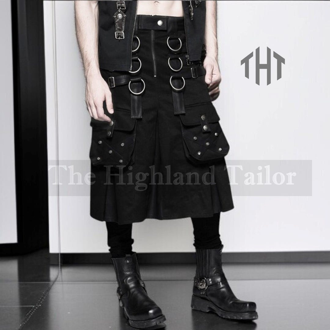 Utilty Goth Black Gothic Punk Utility Kilt: Adjustable Cyber Goth Streetwear - Etsy
