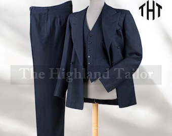 Traje de tres piezas de lana francesa de los años 30 / Traje de caballero cruzado vintage / Traje clásico de sastrería masculina