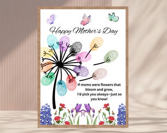 Muttertag Handabdruck Andenken Handwerk, Blumen Löwenzahn Fingerabdruck Kunst (Digitaler Download)