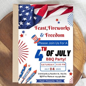 4th of July Invite, Independence Day Invitation, 4th July BBQ Invitation Template, Independence Day Barbeque Party Invite, Canva Editable