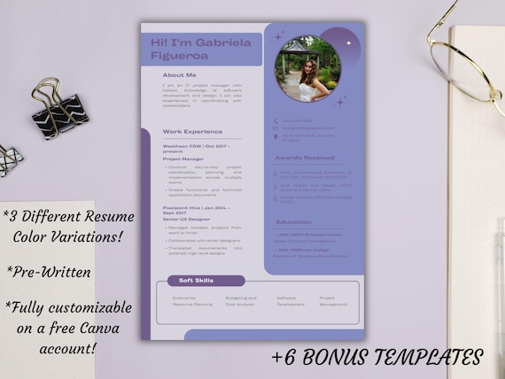 Professional Resume Template | BONUS Cover Letter & Reference Page Templates | Fully Customizable | Instant Download Resume